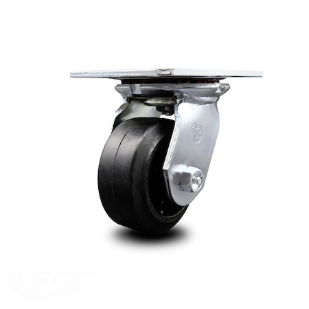 Service Caster 4 Inch Heavy Duty Top Plate Rubber on Steel Swivel Caster with Roller Bearing SCC-35S420-RSR